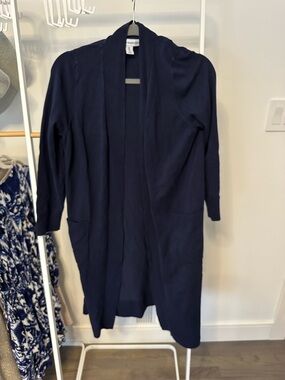 Navy Open-Front Long Cardigan Sweater